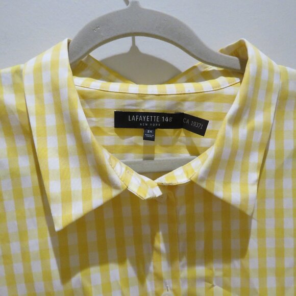 LAFAYETTE 148 Yellow White Gingham Tunic Shirt 2XL Preppy Old Money Yacht Coast - Picture 5 of 15